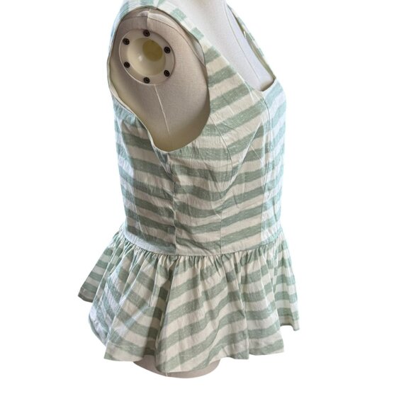 Avec Les Filles Striped Peplum Tank Top White & Sage Green – Size M – NWT - Picture 4 of 9